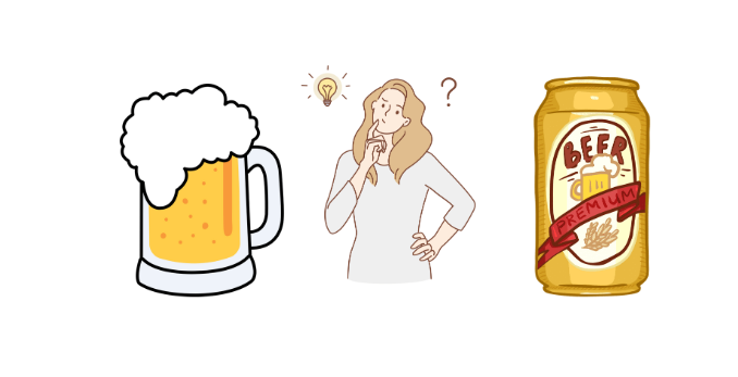 生ビールと缶ビールの違いを疑問に思っている女性
